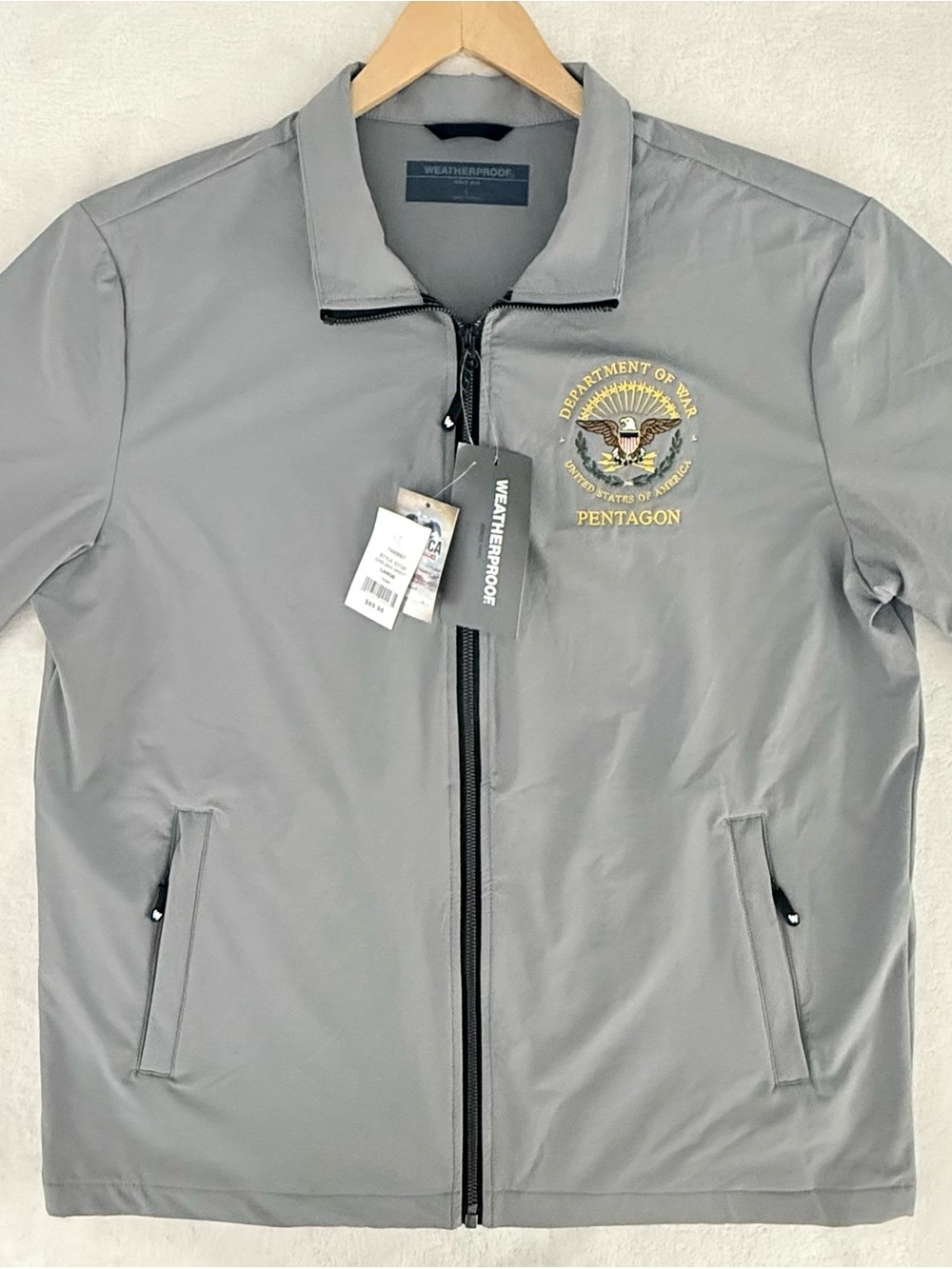 NWT Weatherproof Gray Pentagon Department of War Embroidered Seal Jacket Large